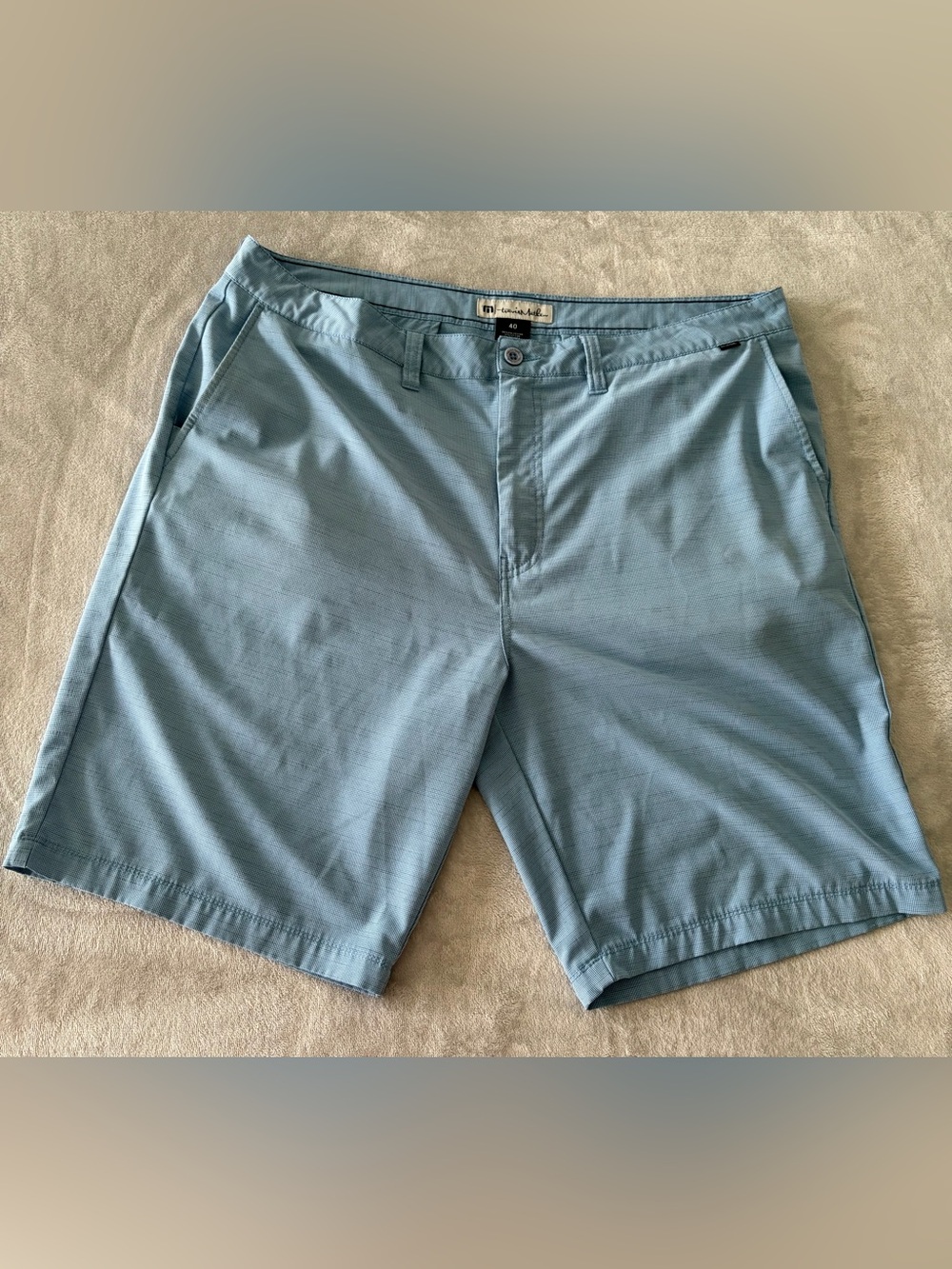 Travis Mathew Light Blue Micro-Check Flat Front Shorts - Picture 10 of 11